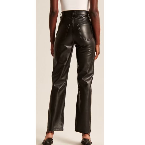 Abercrombie & Fitch Women's Black Vegan Leather 90s Straight Pant - Picture 5 of 9